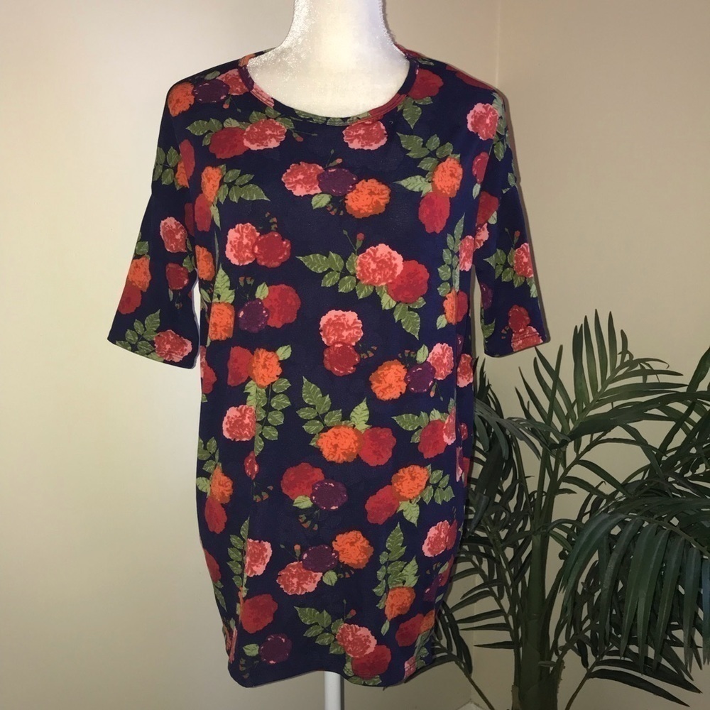 LuLaRoe Irma Navy Floral Top XXS Red Navy